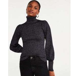 ANN TAYLOR petite shimmer puff sleeve turtleneck sweater